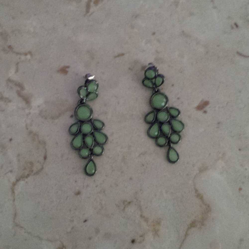 Teal Stone and Gun Metal Trim Earrings